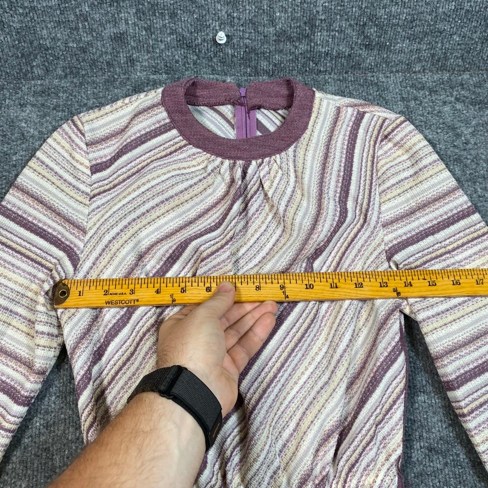 Vintage 70s Purple Diagonal Stripe Knit Midi Dress Long Sleeve Talon Zipper - Picture 5 of 12
